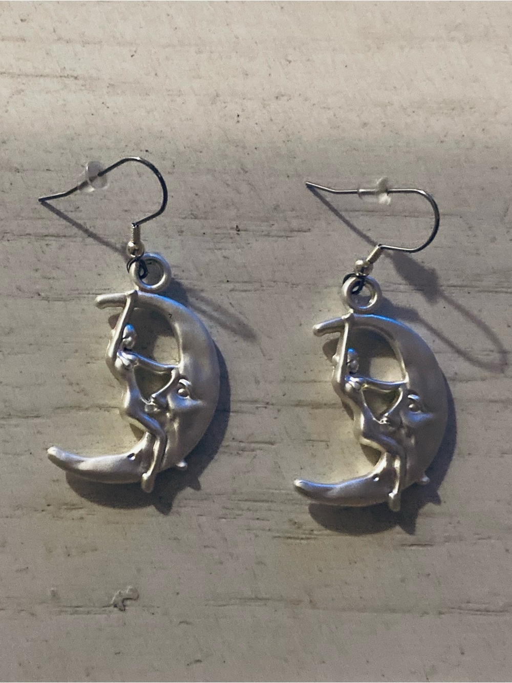 Sterling Silver Moon and Cat Dangle Earrings - Silver